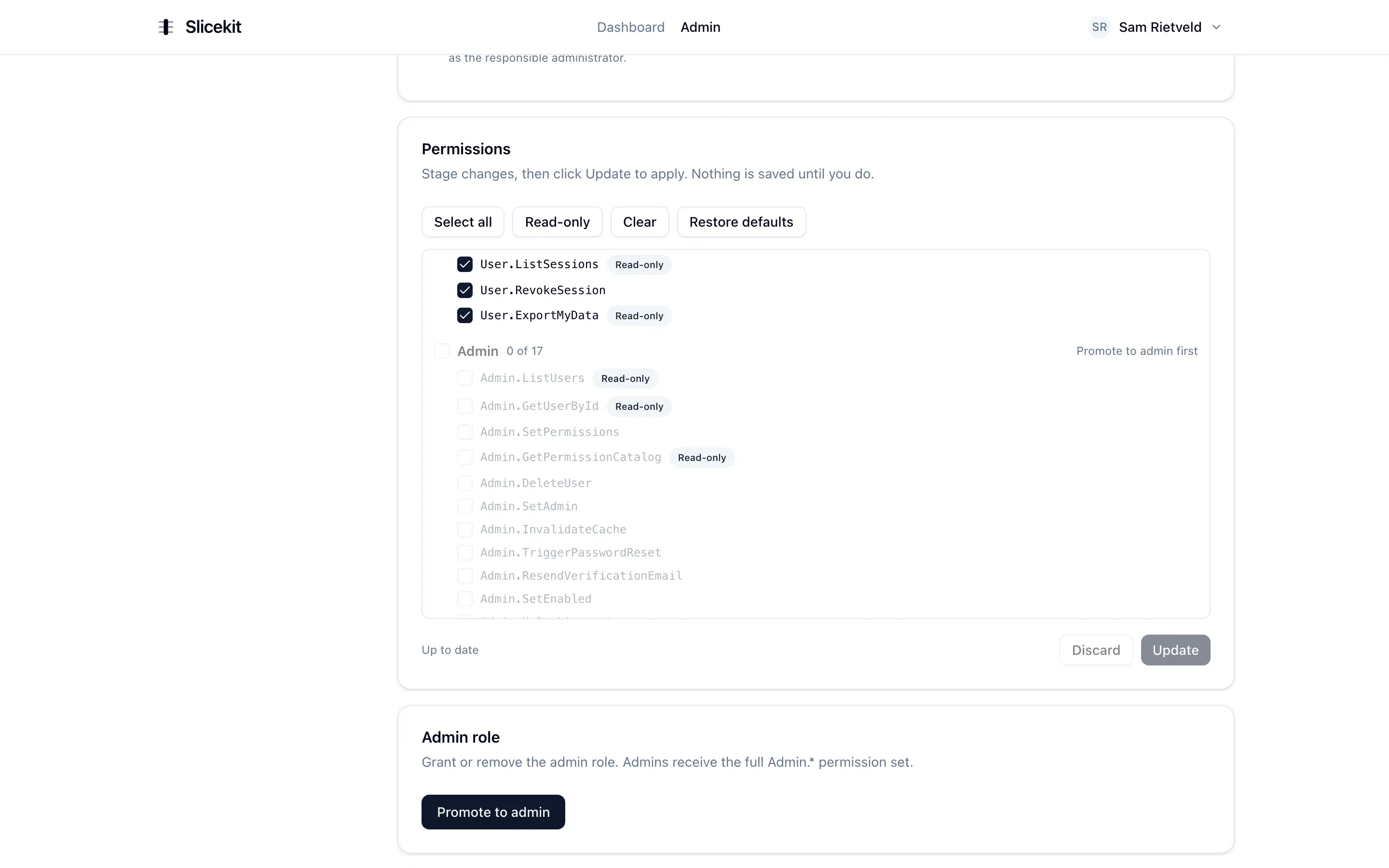 The granular permissions editor